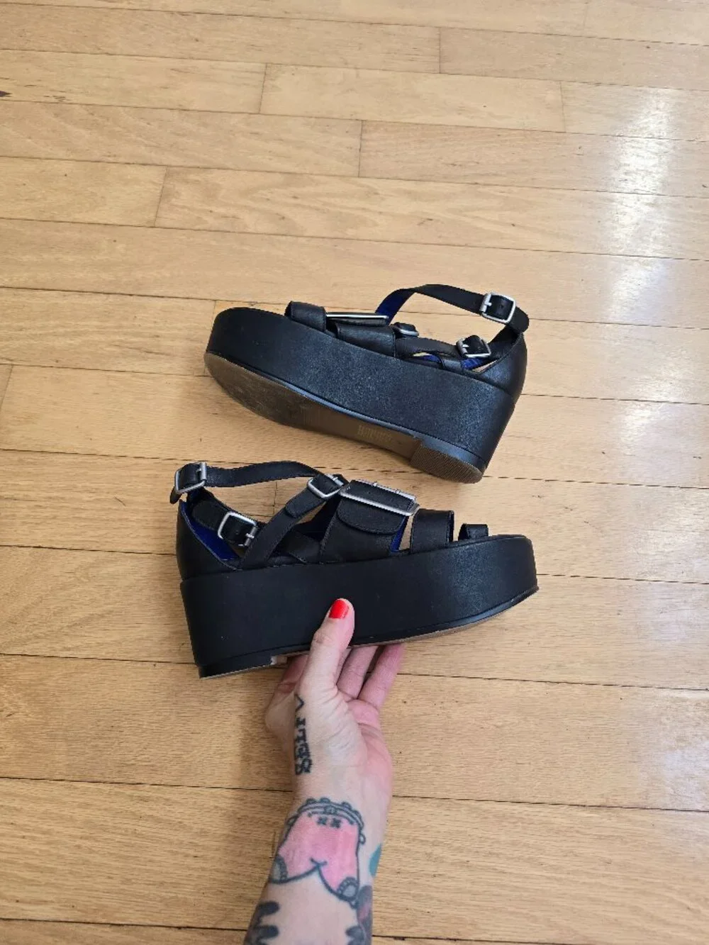 Jeffrey Campbell Ibiza Last black leather Y2K aesthetic platform sandals WMS 6.5